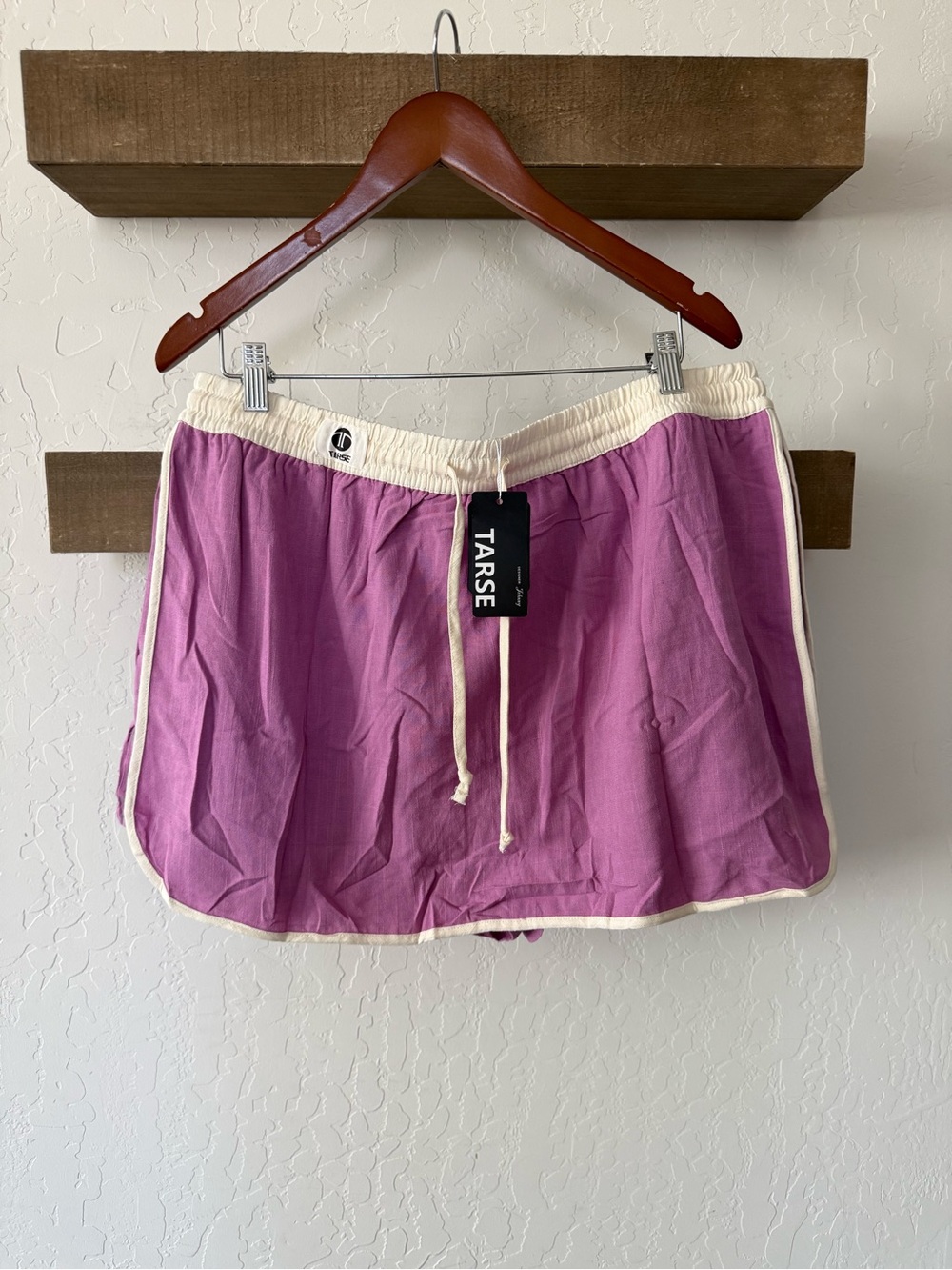 Tarse|Women's Purple Drawstring Skorts-Linen sporty skirt w Contrast Trim•NWT,2X